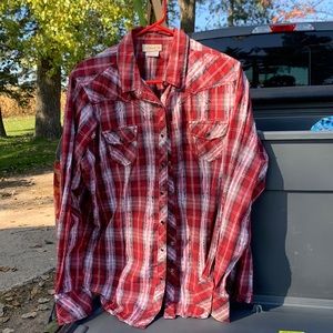 Ariat XXL Red/White/Black With Shimmer Button Down